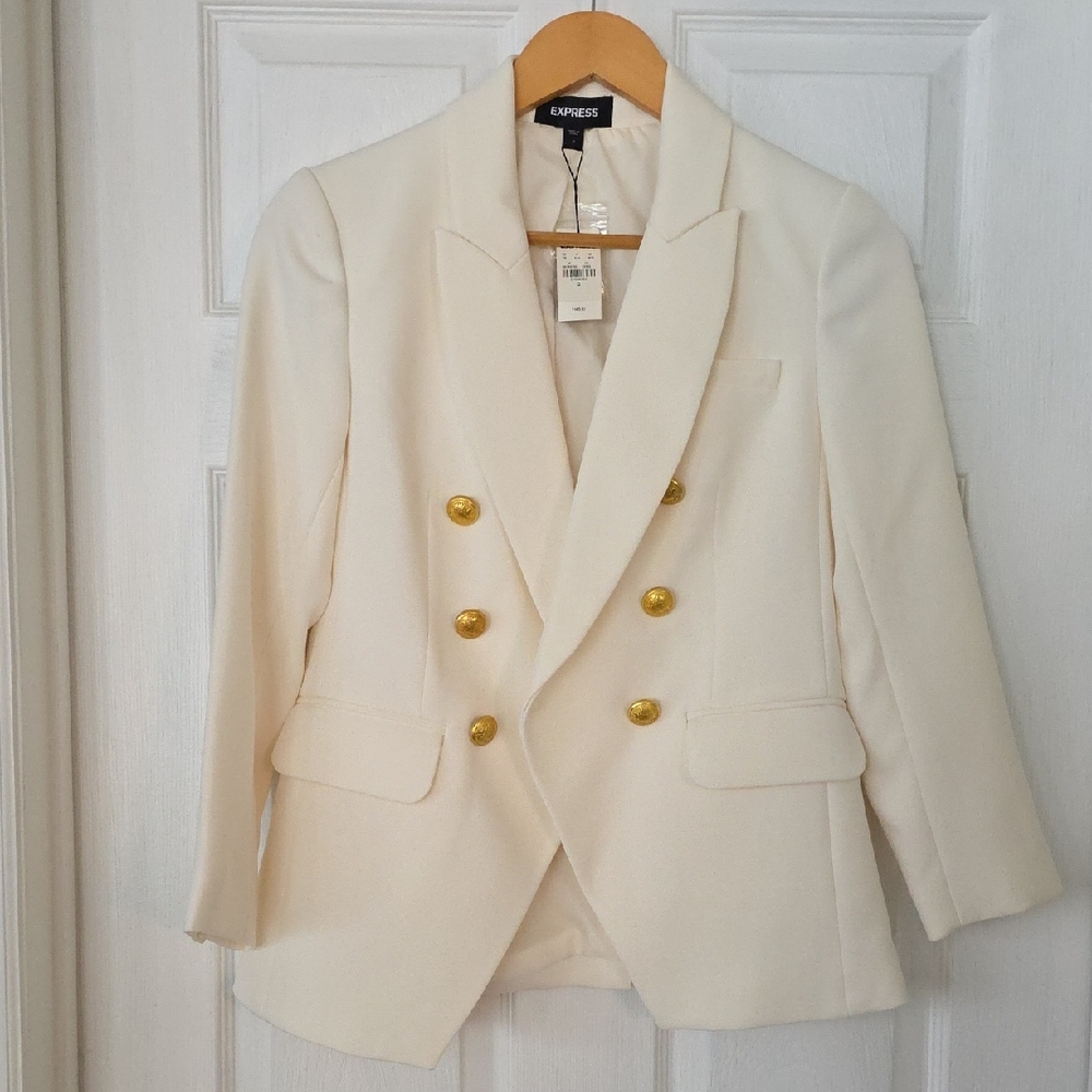 Express Women's Ivory Blazer with Gold Accents